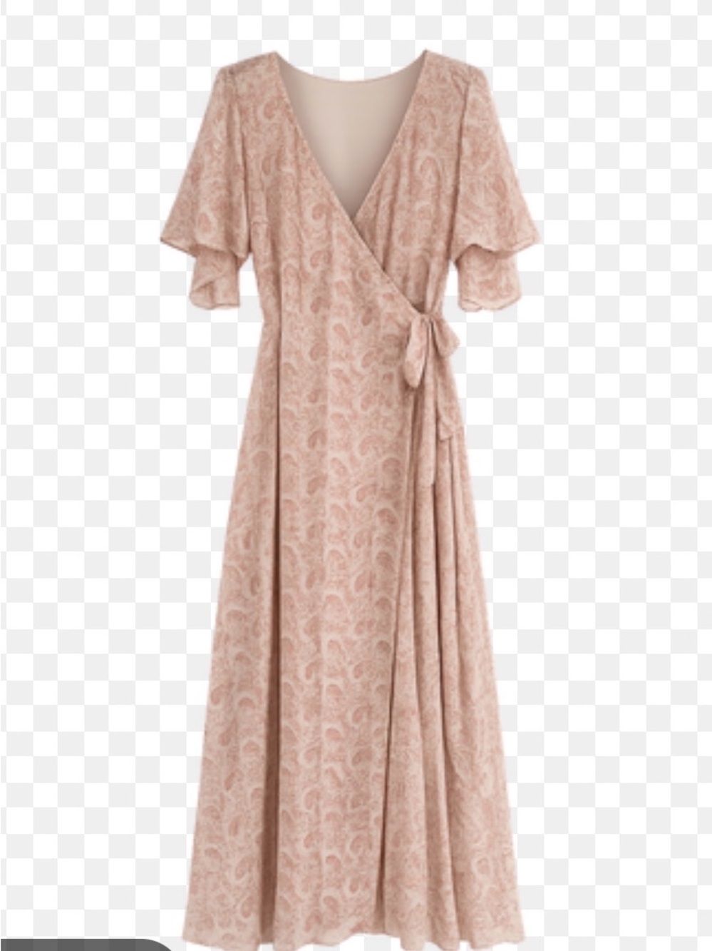 Soft Pink Paisley Wrap Maxi Dress with Tie Waist